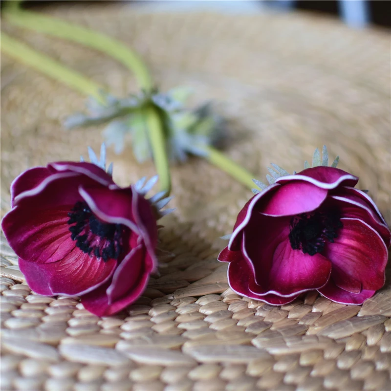 Розы Anemones натуральные на ощупь Искусственные цветы один стебель для шелковые