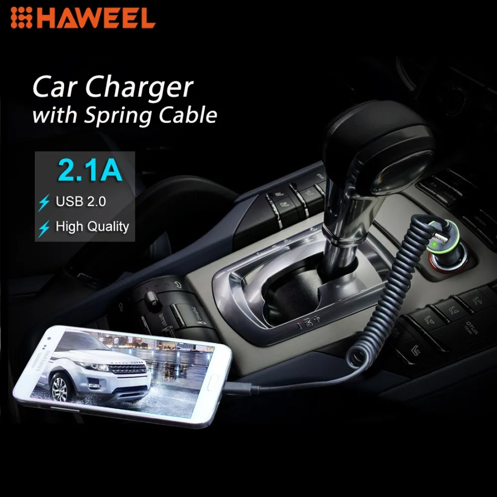 HAWEEL 5V 2.1A микро USB Автомобильное зарядное устройство с пружинным кабелем для Samsung /