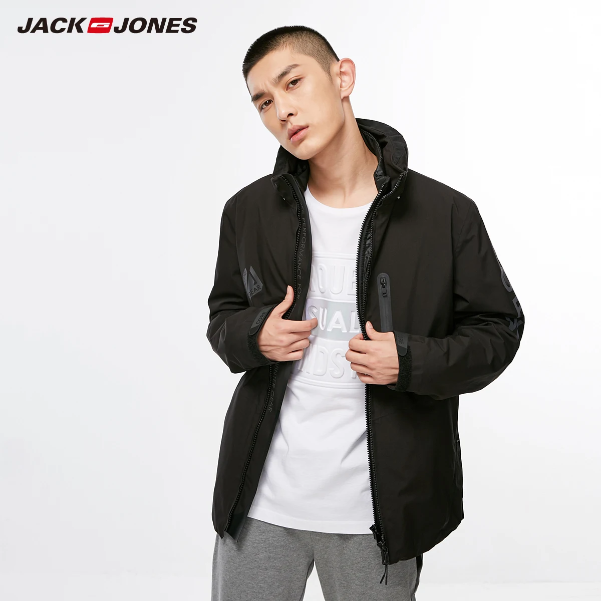 JackJones осень зима мужская куртка мужской двусторонний с капюшоном хлопок пальто | 218309509 - Цвет: black