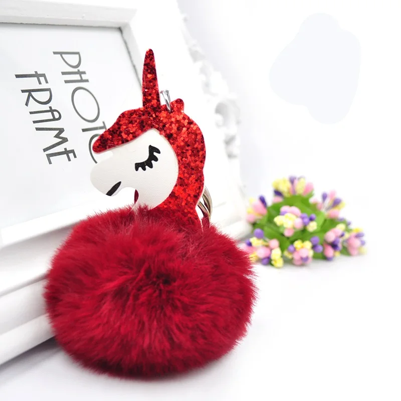 6 8 см Kawaii Единорог меховой шарик-подвеска мяч игрушки пушистый металлический брелок для женщин девочек Сумка висячий кулон детские игрушки - Цвет: 6