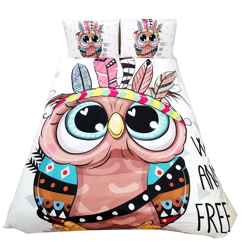 Индивидуальный розовый комплект постельного белья с объемным рисунком совы 90