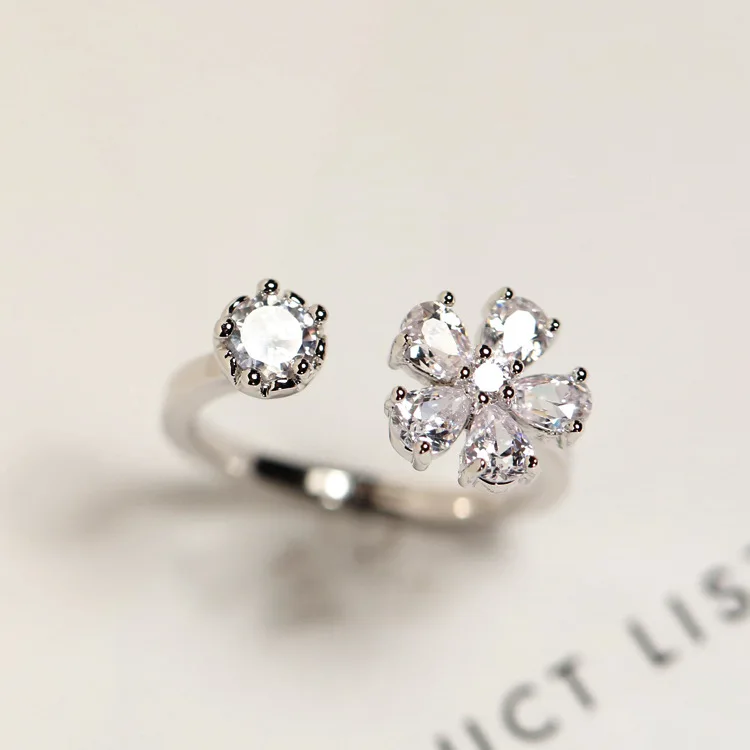 Цветок кубического циркония Открытое кольцо fadeless сплава ювелирные изделия