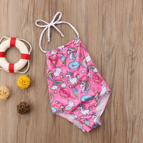 Новое поступление цельный купальный костюм с единорогом и лямкой на шее для
