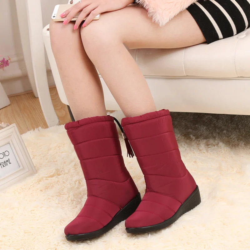 Женские Водонепроницаемые сапоги на плоской платформе зимние теплые