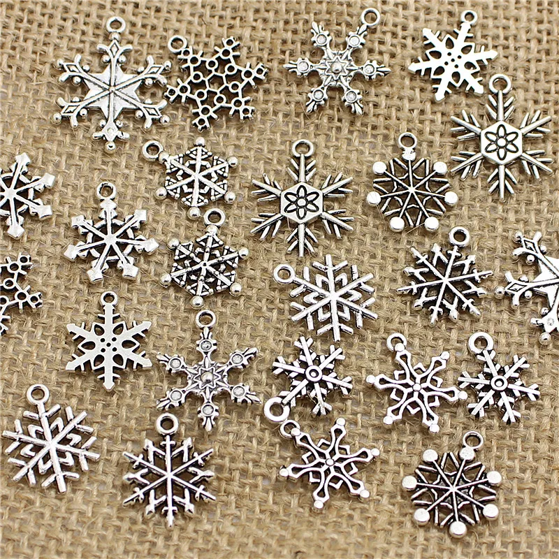 

Mixed 100 pcs Snow Charms ndants Beads Metal Alloy Pandent Color Antique Christmas charm Diy