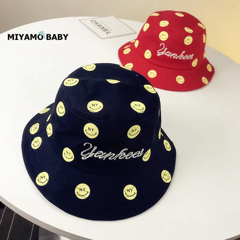 Baby Hat Summer Sunhat Smile Face Boy Girl Prevent UV Sun bonnet Pure Cotton Children Cap 48-50cm | Детская одежда и обувь