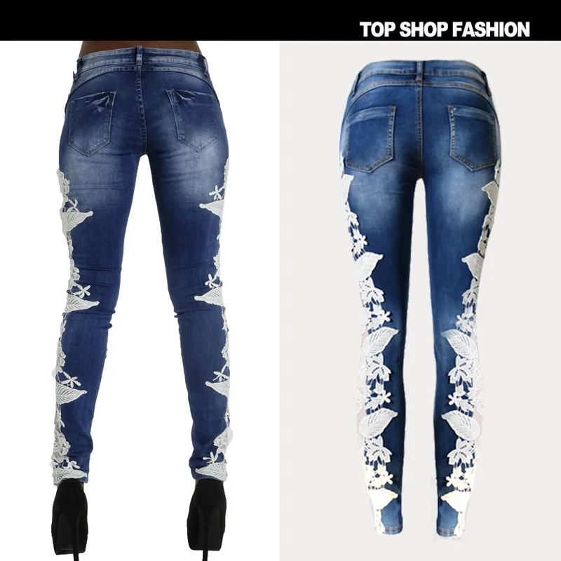 Suvance модные кружевные сшитые джинсовые хлопковые 100% узкие женские джинсы