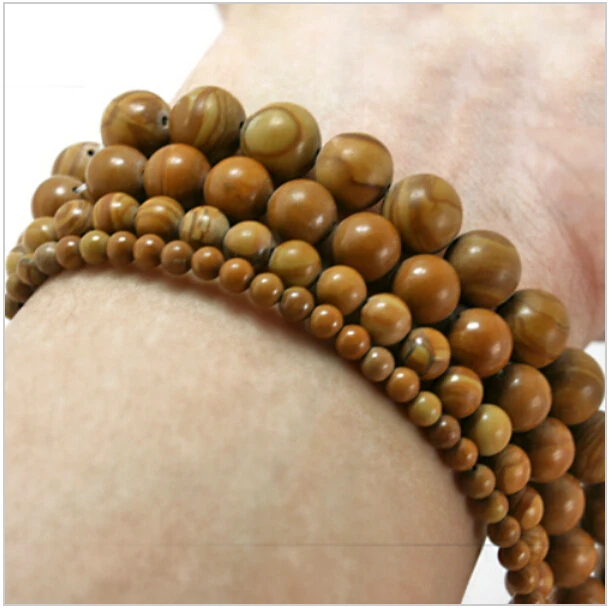 Hot Selling 4/6/8/10 mm Pick Size Natural Round Wood Texture Stone Beads 15&quot For Bracelet Necklace Diy Jewelry Making | Украшения и