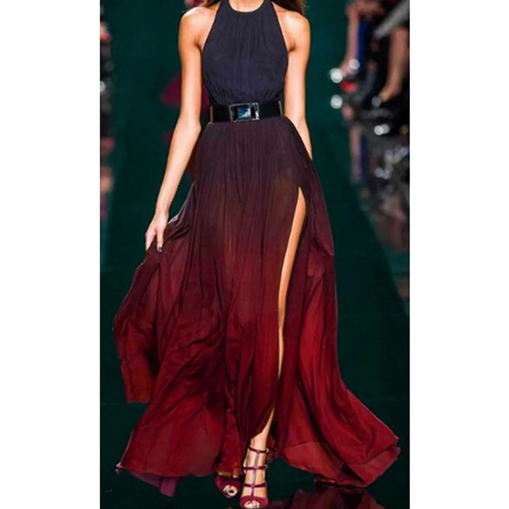 Женское Макси Платье на бретельках длинное платье градиентного цвета размера