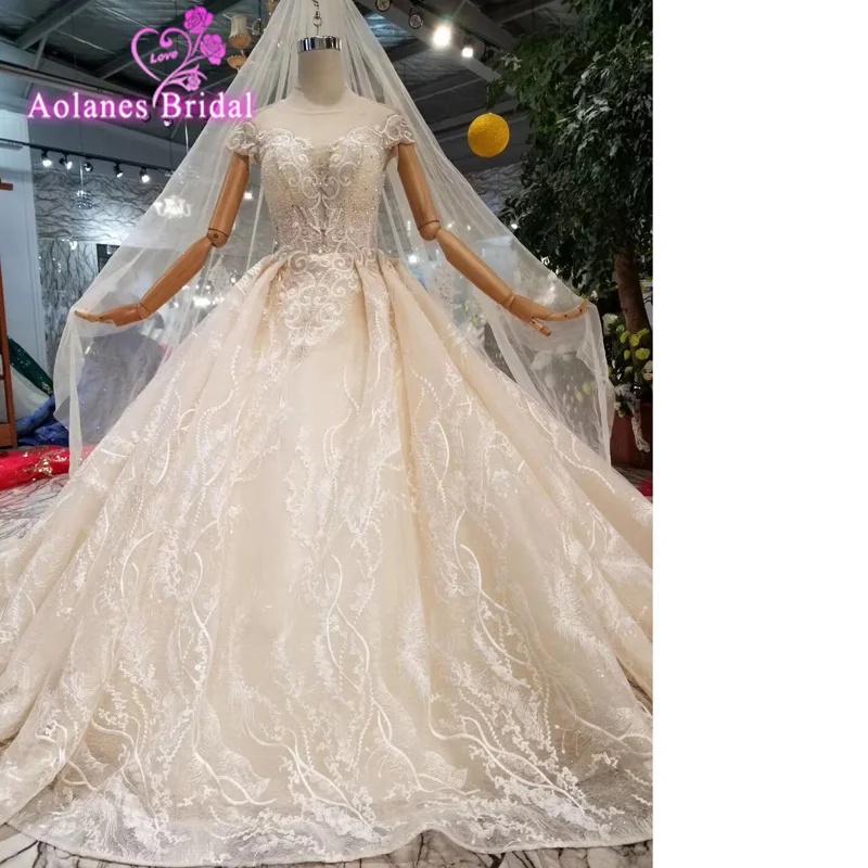 Роскошное дизайнерское блестящее свадебное платье с длинным рукавом Hochzeitskleid