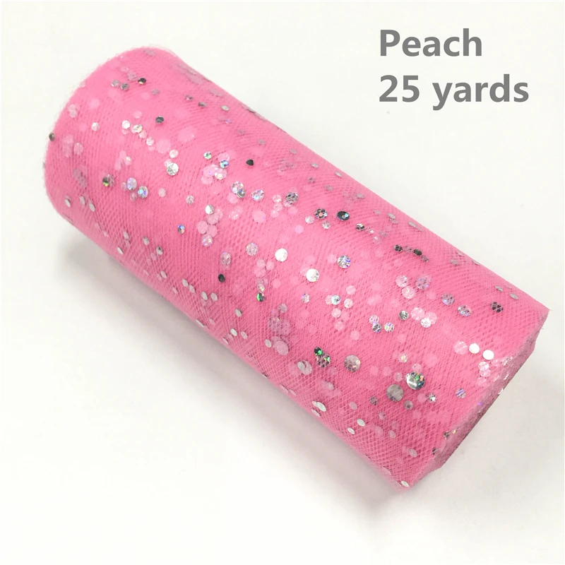 Peach Белый розовый блеск рулон тюля с блестками 25 ярдов 15 см катушка пачка Свадебная отделка органзы лазер DIY ремесло день рождения поставки - Цвет: Peach