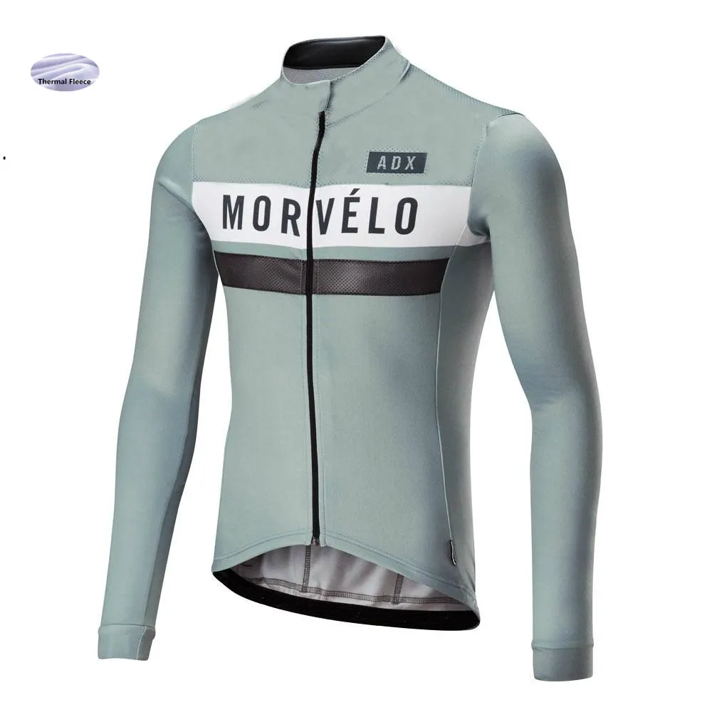 2019 morvelo Зима теплоизолирующего флиса Велоспорт Джерси для мужчин костюмы длинным