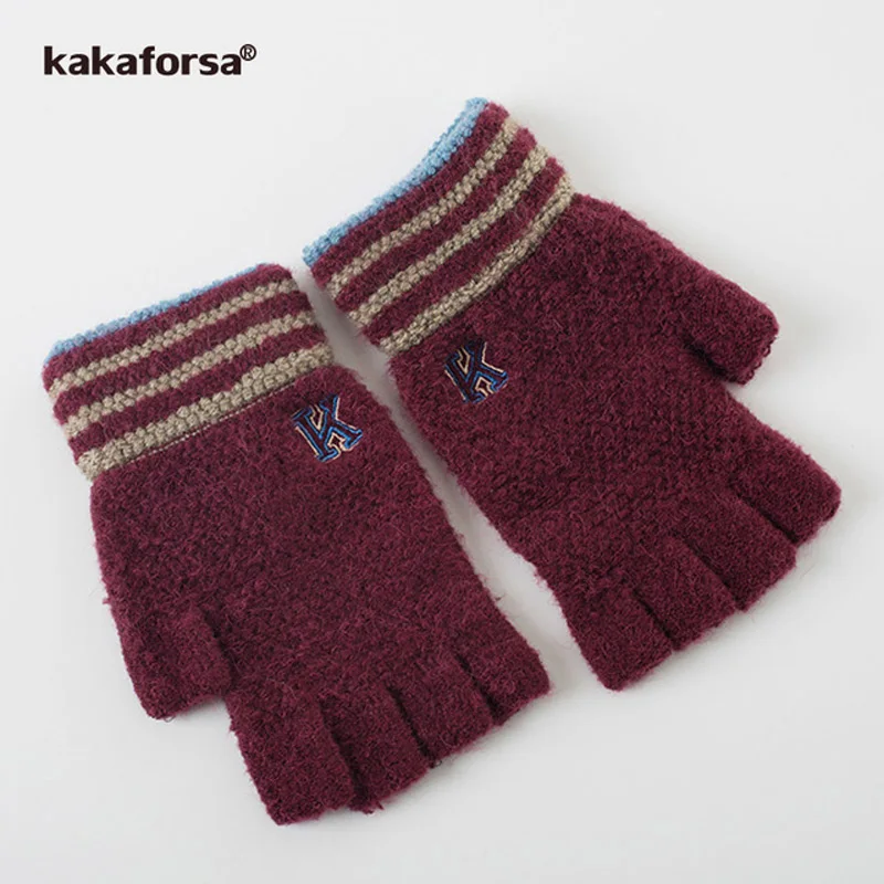 B627004-Red Kakaforsa женские теплые вязаные варежки Зимние перчатки для сенсорного экрана женские вязаные толстые перчатки без пальцев нейлоновые варежки Новинка - Цвет: B627004-Red