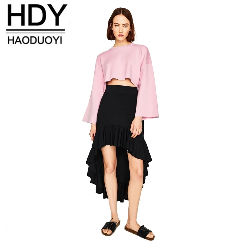 HDY Haoduoyi опрятный стиль Элегантные расклешенные рукава короткий отрезок