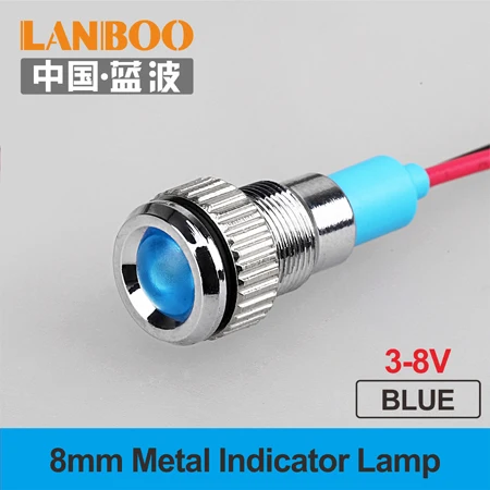 8mm-BLUE-(3-8V) LANBOO 8 мм Предупреждение ющий светодиодный индикатор с проводом 3V12V24V220V380V светодиодный пилот, сигнальный огонь белый красный желтый синий зеленый - Цвет: 8mm-BLUE-(3-8V)