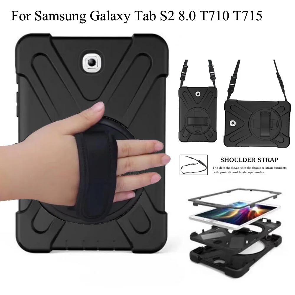 Чехол для samsung Galaxy S2 8,0 SM-T710 T713 T715 чехол для детей безопасный противоударный сверхмощный ПК подставка с запястье+ плечевой ремень