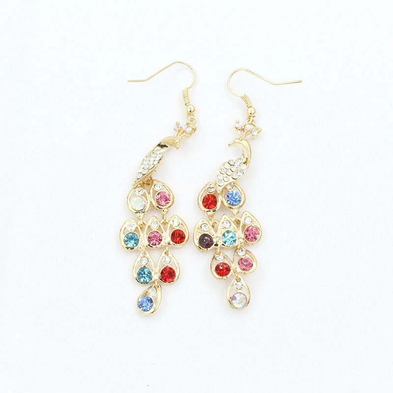 Vintage Look Tibet Alloy Antique Bronze Plated Fantastic Crystal Peacock Pendant Dangle Earrings Long Drop Earring | Украшения и