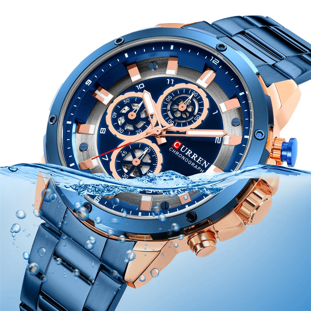 Curren Мужские часы лучший бренд модные спортивные мужские из нержавеющей стали