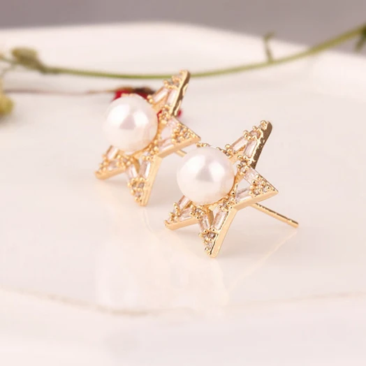 

Super flash five-star zircon pearl earrings fashion personality five-star earrings