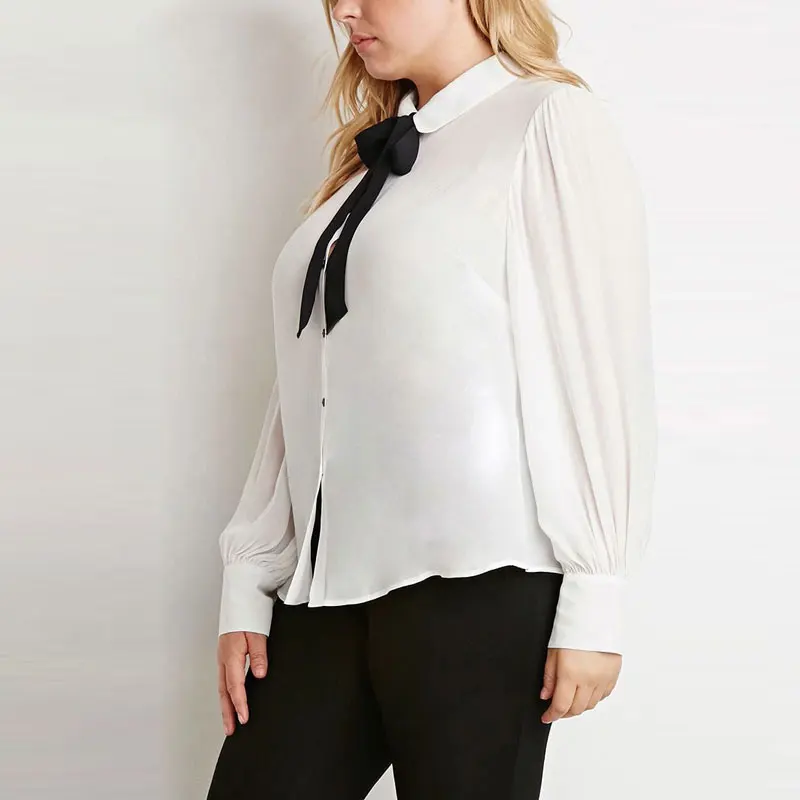 Kissmilk Plus Size New Fashion Women Bow Button Down Big White Long Sleeve Chiffon Preppy Style Blouse 3XL 4XL 5XL 6XL|women bathing suit