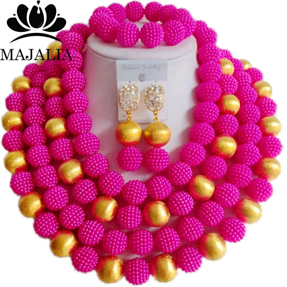 

Luxury African beads jewelry set Fuchsia Pink beads bride jewelry nigerian wedding african beads jewelry Set ATM-430