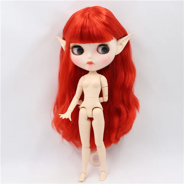 doll with EARS Ледяная фабрика blyth кукла 1/6 bjd белая кожа сустава тела прямые красные волосы, новое матовое лицо индивидуальные лицо BL0115 - Цвет: doll with EARS