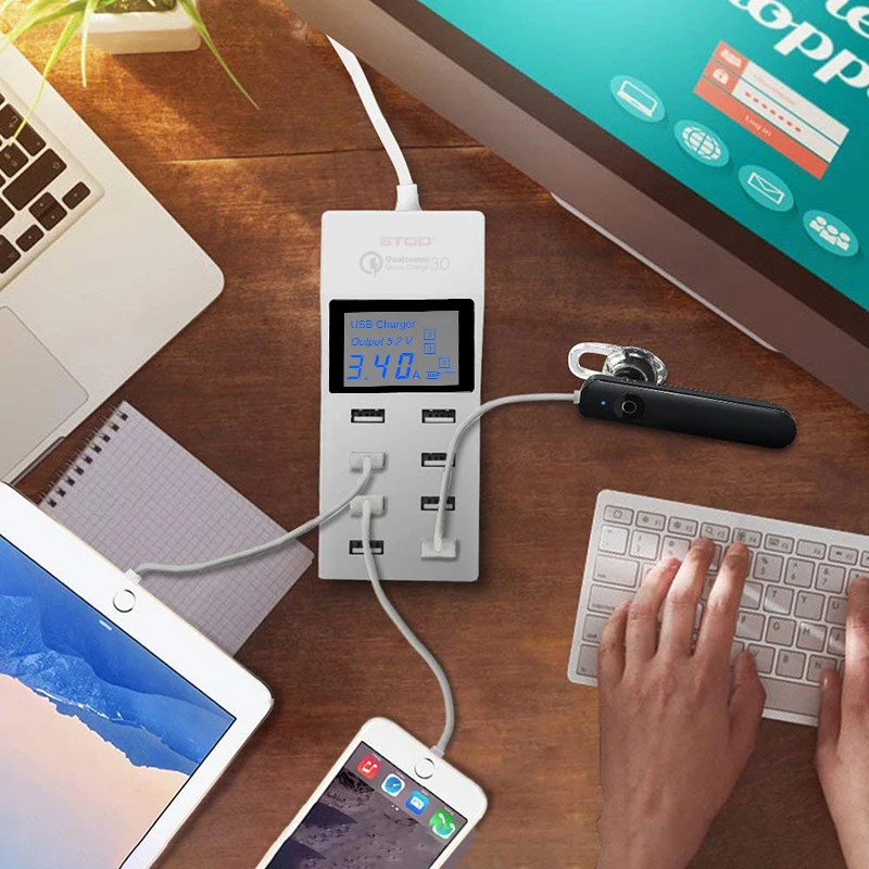 STOD многопортовое USB зарядное устройство 40 Вт Светодиодный дисплей Быстрая