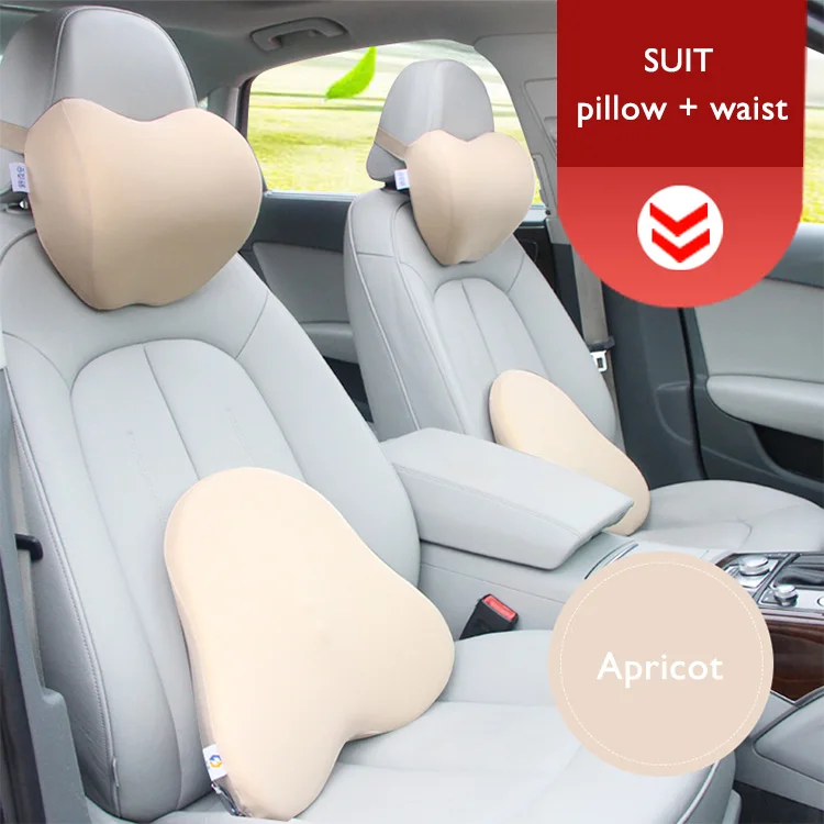 Apricot LOEN 1 комплект, мягкая Автомобильная подушка для шеи, 3D, авто, для спины, поясничная поддержка, для 4 сезонов, с эффектом памяти, ткань, черный подголовник, подушка - Цвет: Apricot