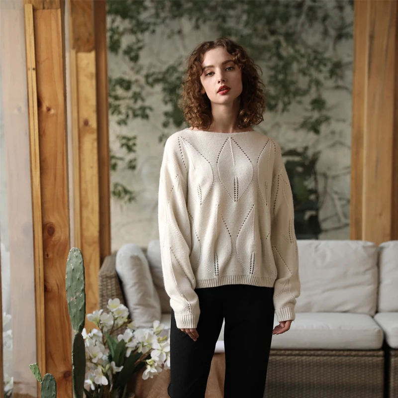 100% кашемировый зимний женский свитер вязаный пуловер открытый с вырезом