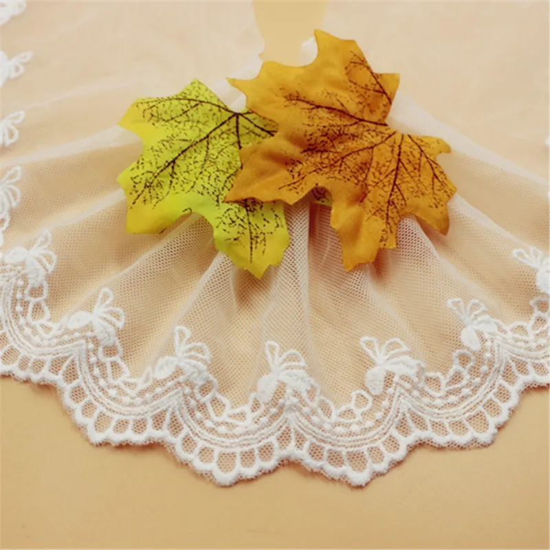 

10 yard 12cm 4.72" wide ivory gauze mesh tulle cotton embroidered tapes lace trim ribbon fabric 1043071AQL4K32