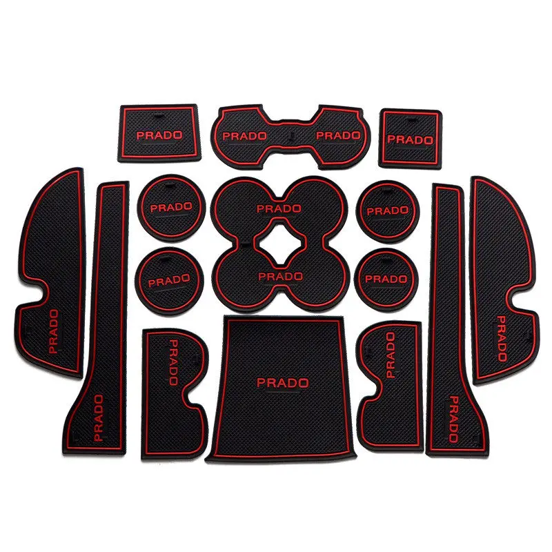 

3D Rubber mat Door Slot Pad Mat Interior Cup Cushion Groove Mat Lnterior Anti Slip For Toyota Prado 2010-2016 Car Accessories