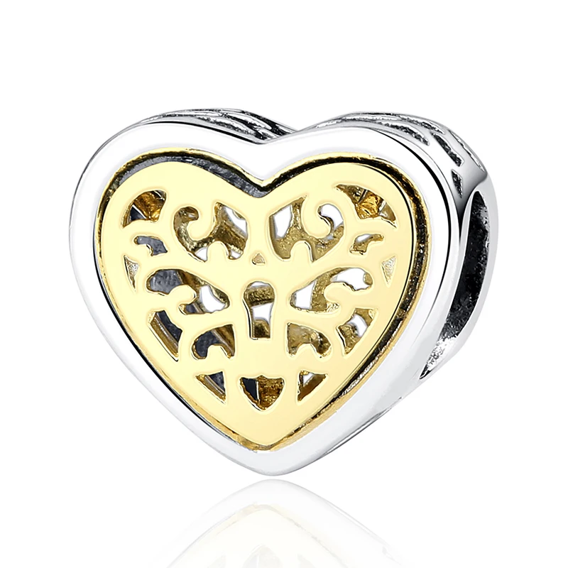 Golden heart Аутентичные бусины из стерлингового серебра 925 амулет, сердечко Любви Кристалл Висячие подходят оригинальные Пандора браслеты DIY Ювелирные изделия на подарок - Цвет: Golden heart