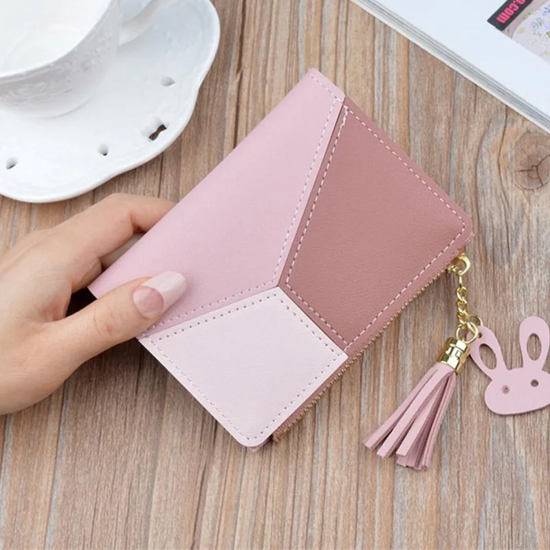 pink Геометрический женский клатч, розовые кошельки с карманом для мобильного телефона, кошелек, держатель для карт, пэчворк, Женский Длинный кошелек, Дамская мода, короткий кошелек для монет - Цвет: pink