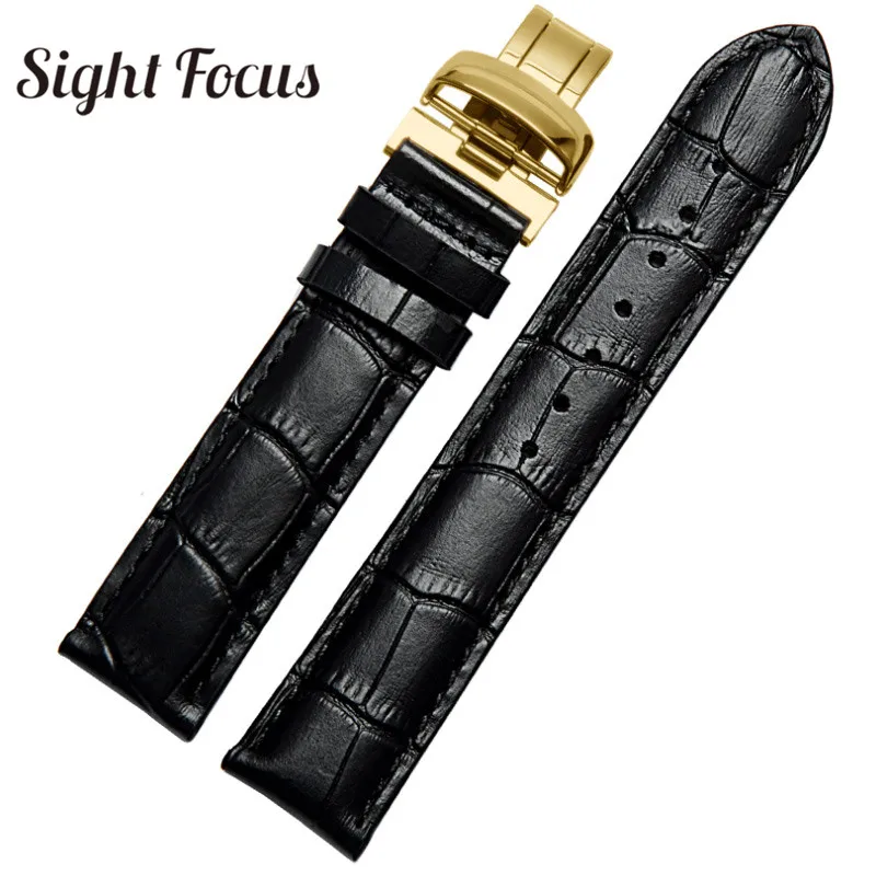 18, 19, 20, 22 мм, 1853 Ремешки для наручных часов Tissot, аксессуары для часов PRC200, T41, ремешок для наручных часов из воловьей кожи, мужской черный, коричневый ремень - Цвет ремешка: Black Yellow Gold