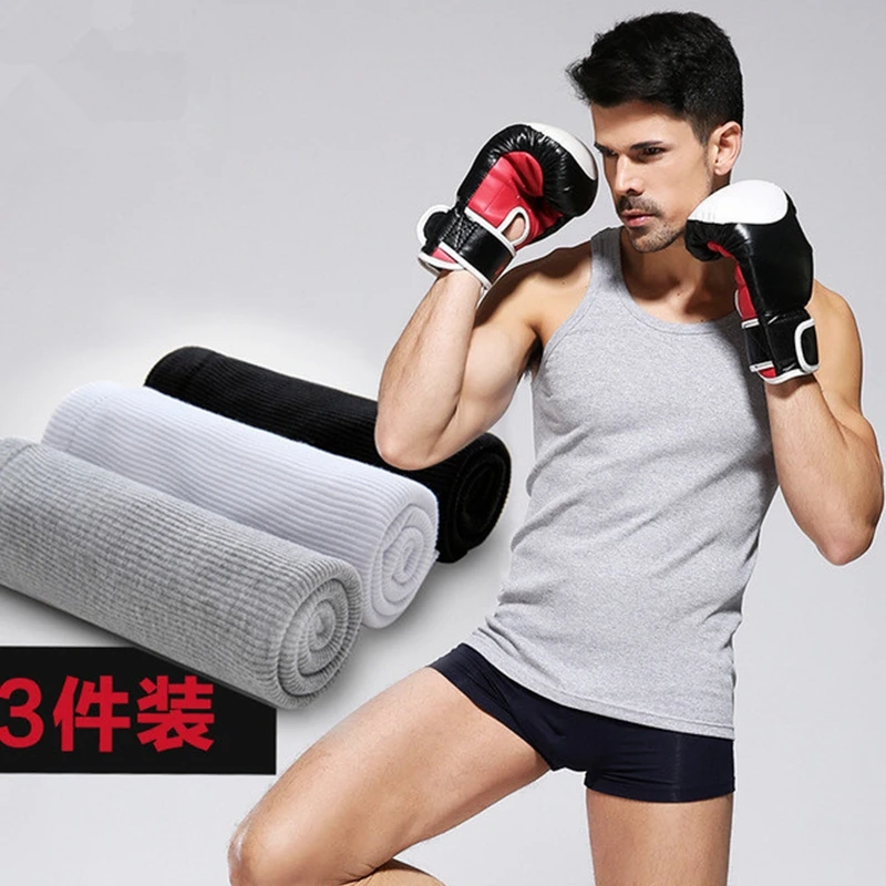 Men's vest pure cotton body-building stretch sports bottom type men must be comfortable fashionable leisure 3 Pieces |