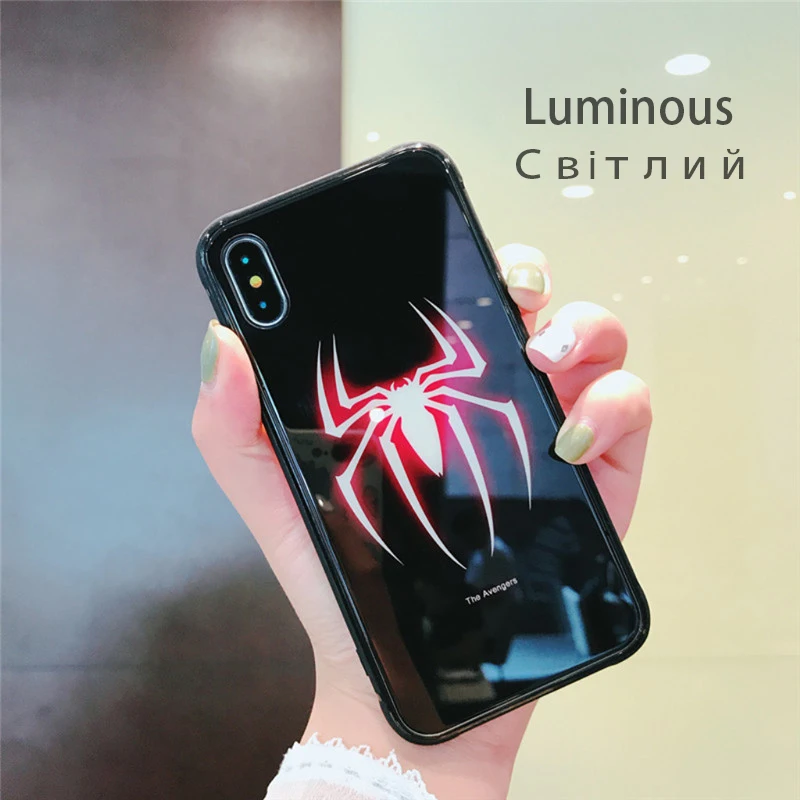Светящееся закаленное стекло чехол для IPhone 6 6s Plus задняя крышка Железный человек
