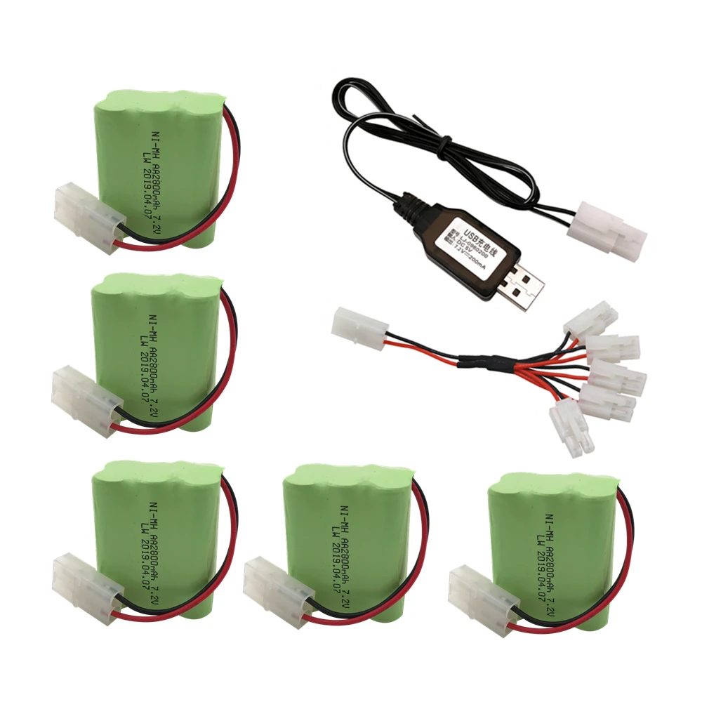 5pcs USB 7,2 v 2800mah AA Ni-MH аккумулятор Tamiya с зарядным устройством большой емкости электрический игрушечный аккумулятор дистанционный автомобиль корабль Робот перезаряжаемый 7,2 v - Цвет: 5pcs USB