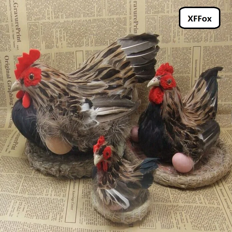

3 pieces a set simulation brown hen models plastic&furs real life chicken dolls with eggs gift about 10-31cm xf2059