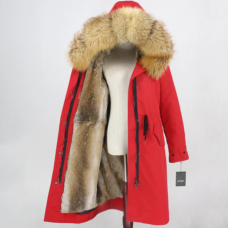 red gold OFTBUY, водонепроницаемая верхняя одежда, парка, зимняя куртка, Женское пальто с натуральным мехом, Воротник из меха серебристой лисы, капюшон, натуральный мех кролика, подкладка, теплая - Цвет: red gold