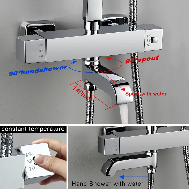 Bathroom Luxury Rain Mixer Shower Combo Set Wall Mounted Rainfall Head System Chrome Exposed faucet Tap | Обустройство дома