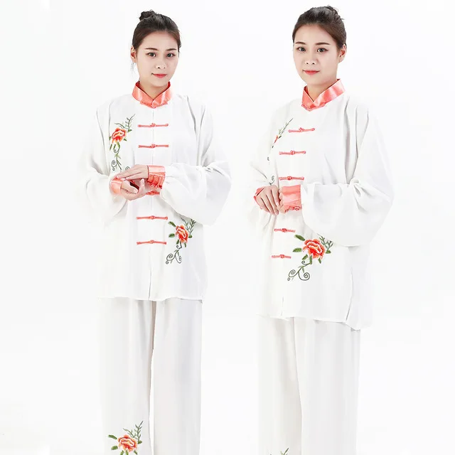orange Women Traditional Chinese Clothing Embroidery Long Sleeved Wushu TaiChi KungFu Uniform Suit Uniforms Tai Chi Exercise Clothing - Цвет: orange