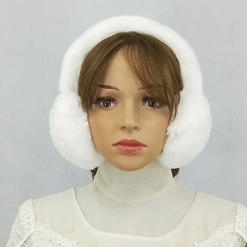 white Женские зимние Цветочные наушники с натуральным кроличьим мехом, теплые наушники, милые наушники для русской женщины из натурального меха, плюшевые наушники с натуральным мехом - Цвет: white
