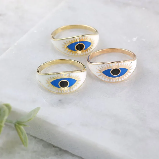 

Gold color Enamel Turkish evil eye women finger ring BOHO Bohemia fashion jewelry US size 5 6 7 8