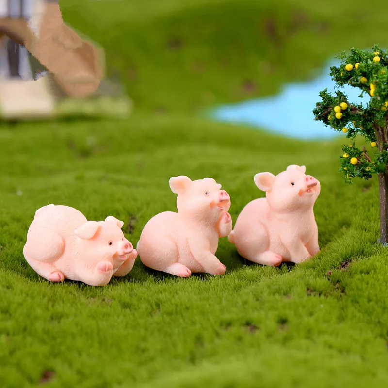 5 шт./лот полимерная мини фигурка милой свиньи из Моха для животных домашний декор