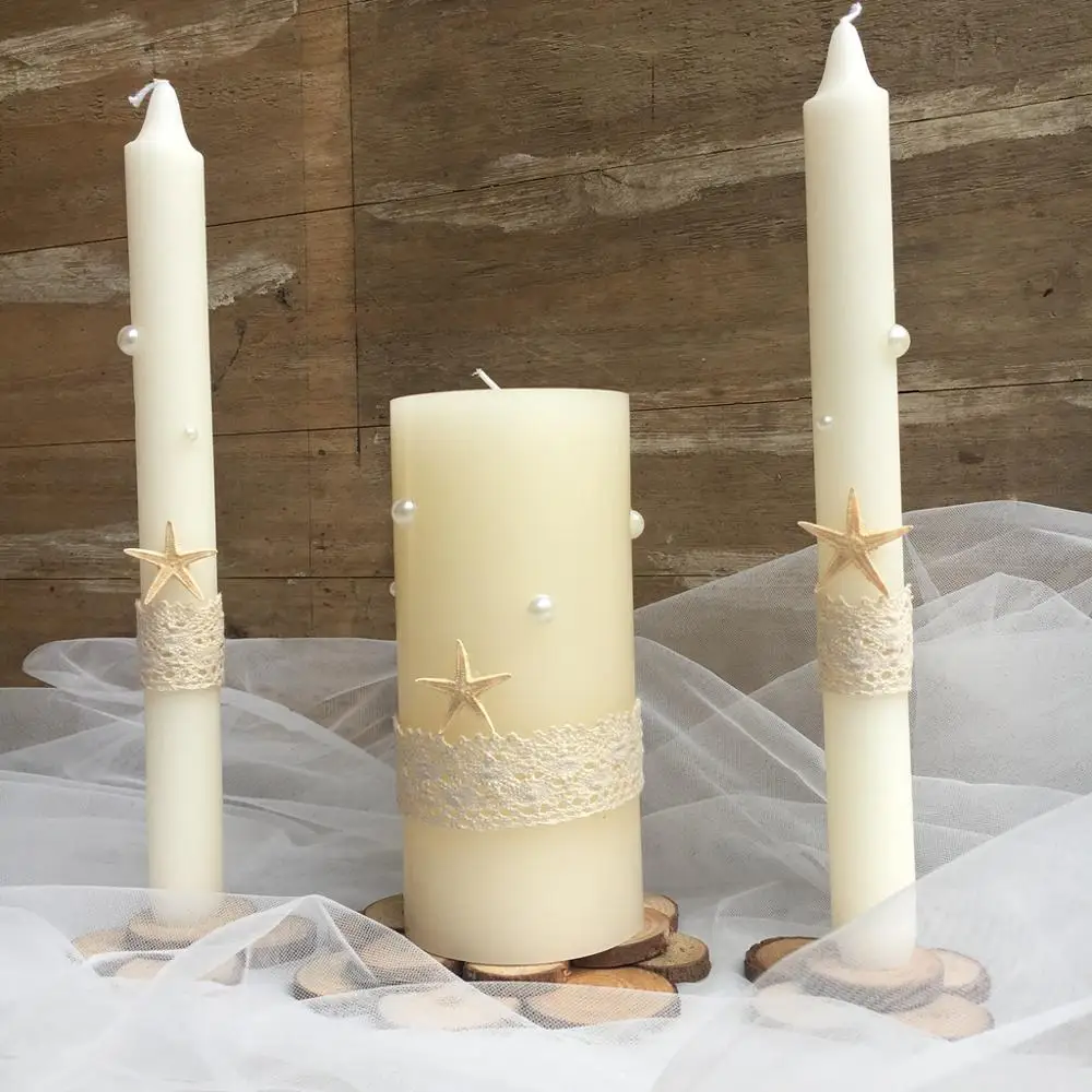 Набор свечей цвета слоновой кости Unity с кружевом и жемчугом для шампанского