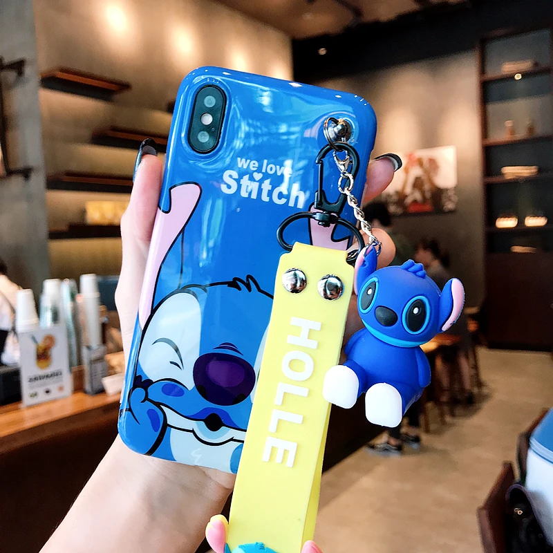 3 шт. чехол для iPhone 8 8 plus, мягкий чехол с милым Стич-пухом для iPhone 11 pro XS max XR 7 7plus 6S 6Sp чехол+ игрушка+ ремень