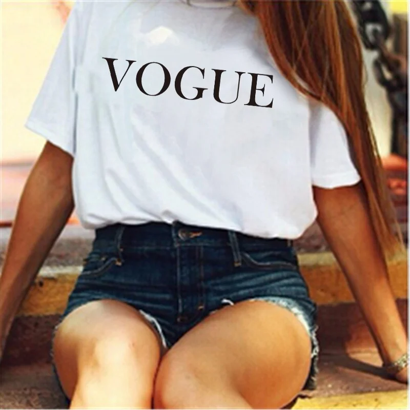 Женская футболка с принтом VOGUE модная летняя размера плюс женские топы футболки