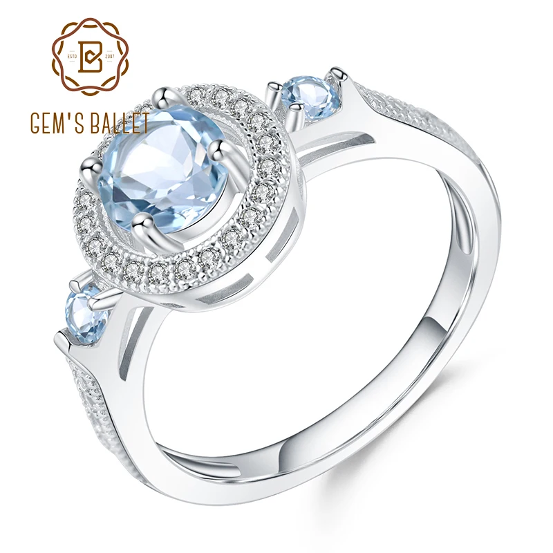 

GEM'S BALLET 1.05Ct Natural Sky Blue Topaz Gemstone Ring 925 Sterling Silver Wedding Engagement Rings For Women Fine Jewelry