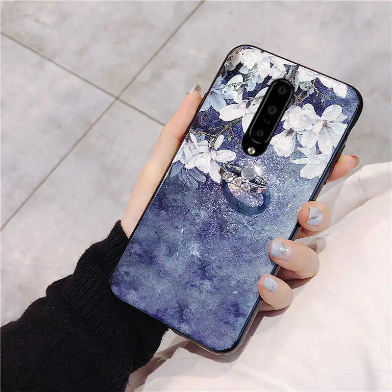 with finger ring 2 Цветочный блестящий чехол для телефона OnePlus one plus 7 pro 6 6T 5 5T ремешок для браслета держатель для кольца на палец мягкая задняя крышка Coque Fundas - Цвет: with finger ring 2