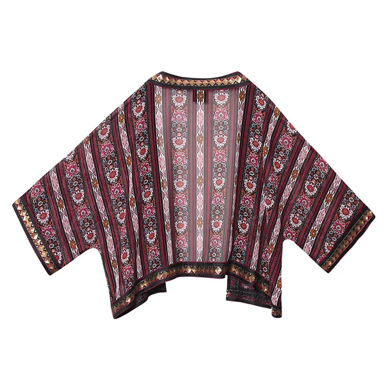 Женская шифоновая рубашка кардиган с блестками и этническим принтом|cardigan back|cardigan